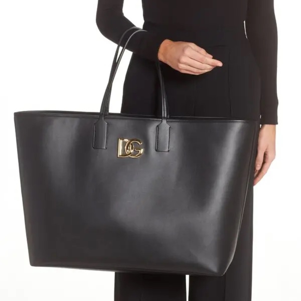 Dolce & Gabbana Large Fef Black Leather Shopper Tote
